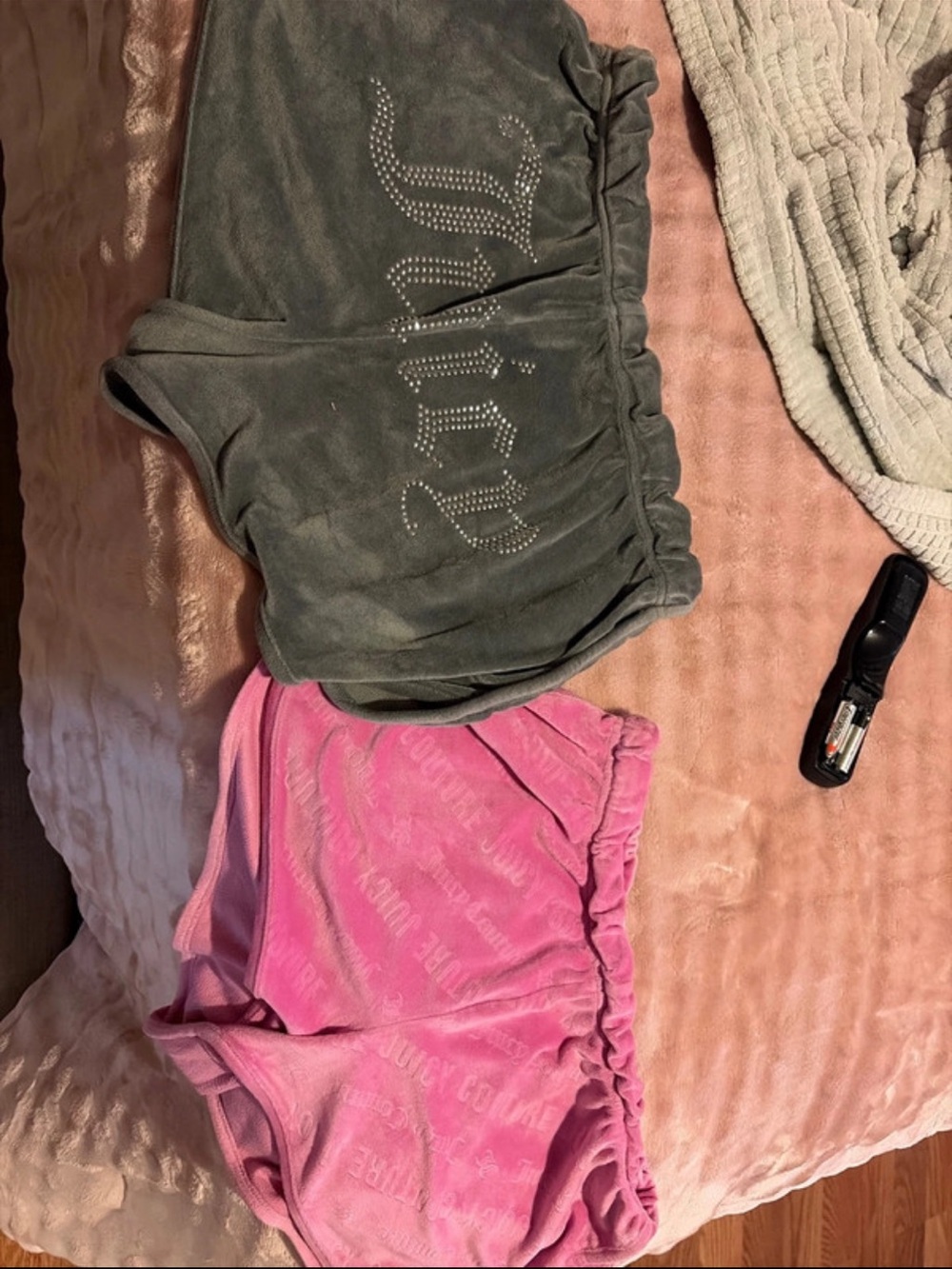 Juicy Couture Girls Velour Shorts in Pink and Olive